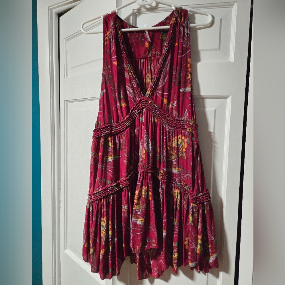Free People Burgundy Floral Mini Dress